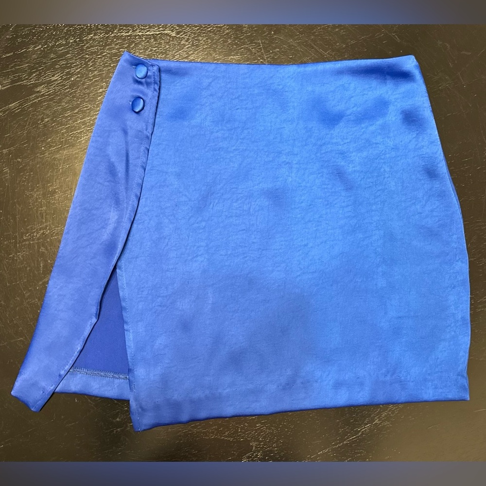 Asymmetric Wrap Satin Mini Skirt - Small